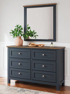 Landocken Brown/Blue Queen Panel Bed, Dresser and Mirror - Ornate Home
