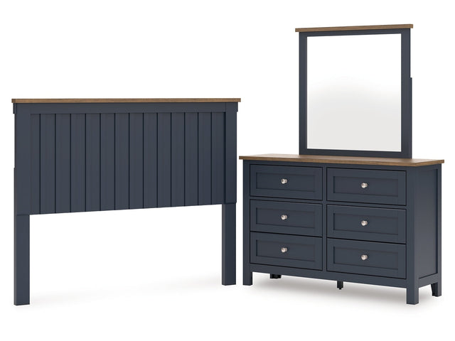 Landocken Brown/Blue Queen Panel Headboard & Dresser & Mirror (Online Special Price) - Ornate Home