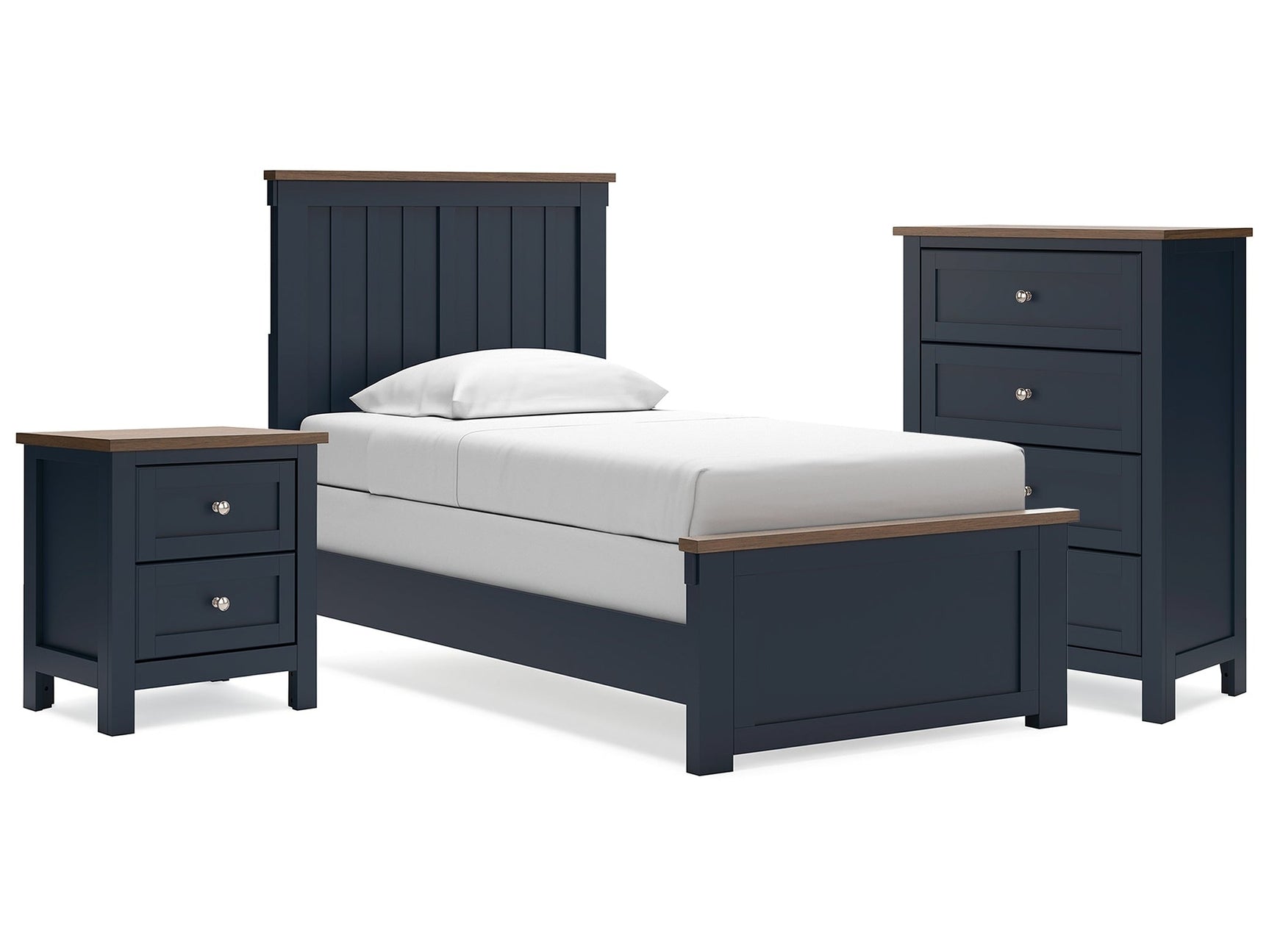 Landocken Brown/Blue Twin Panel Bedroom Set with Chest and Nightstand - Ornate Home