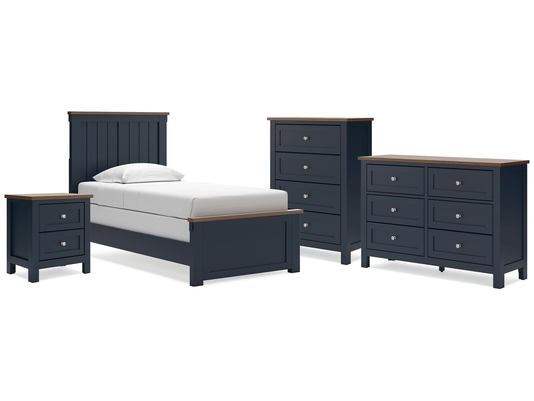 Landocken Brown/Blue Twin Panel Bedroom Set with Dresser, Chest and Nightstand - Ornate Home
