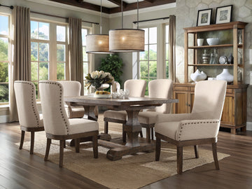 Landon Beige Linen & Salvage Brown Dining Chair / 1pc - Ornate Home