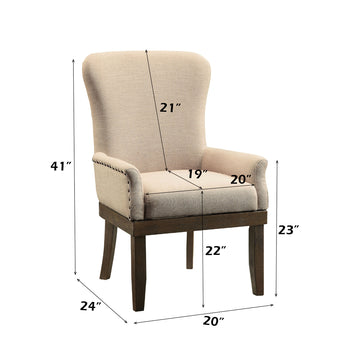 Landon Beige Linen & Salvage Brown Dining Chair / 1pc - Ornate Home