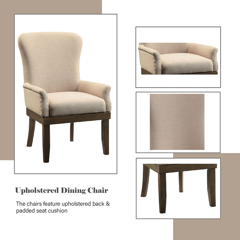 Landon Beige Linen & Salvage Brown Dining Chair / 1pc - Ornate Home