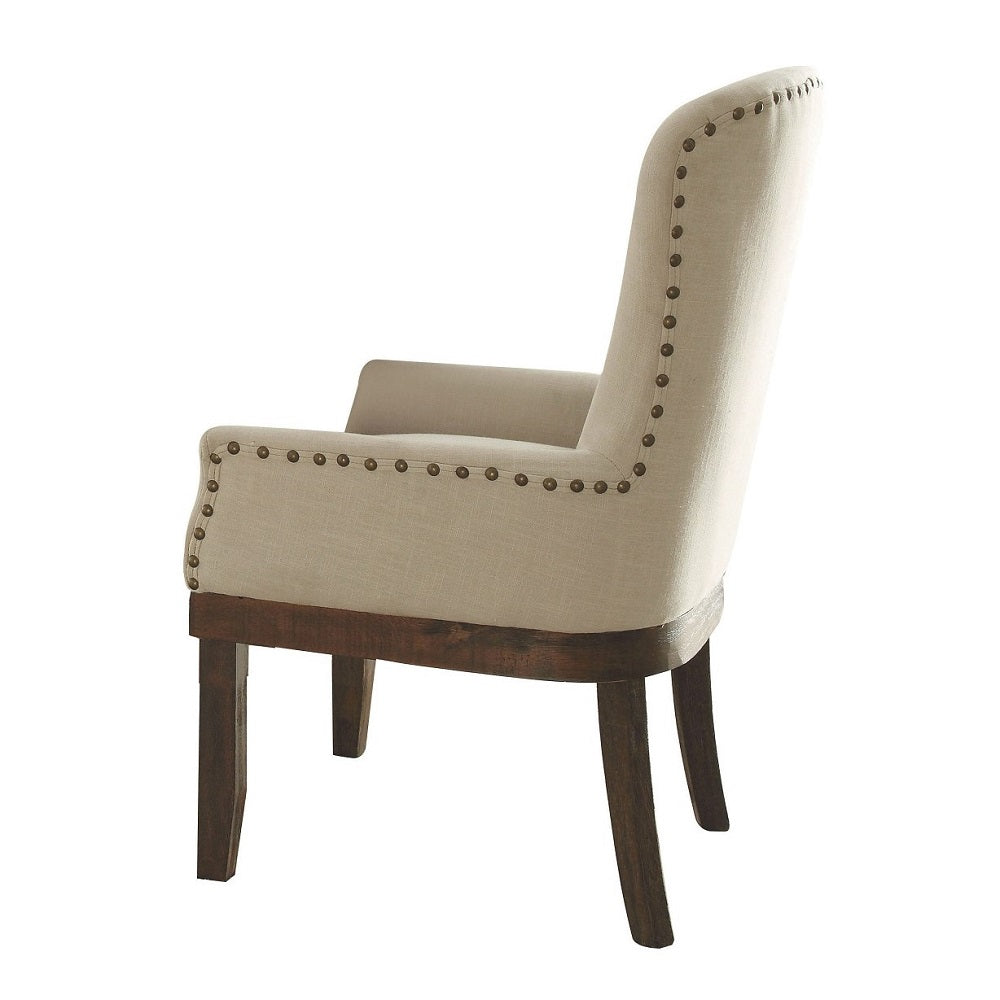 Landon Beige Linen & Salvage Brown Dining Chair / 1pc - Ornate Home