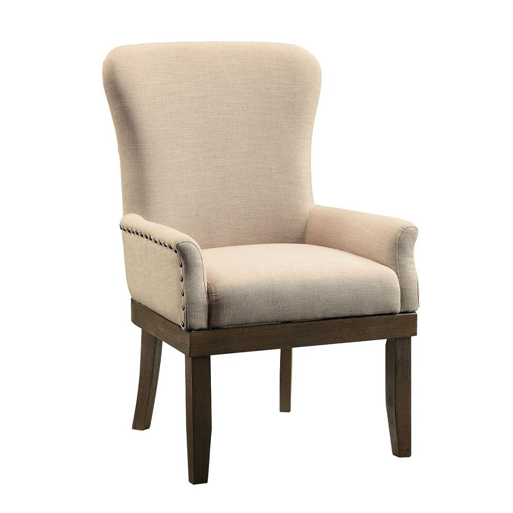 Landon Beige Linen & Salvage Brown Dining Chair / 1pc - Ornate Home