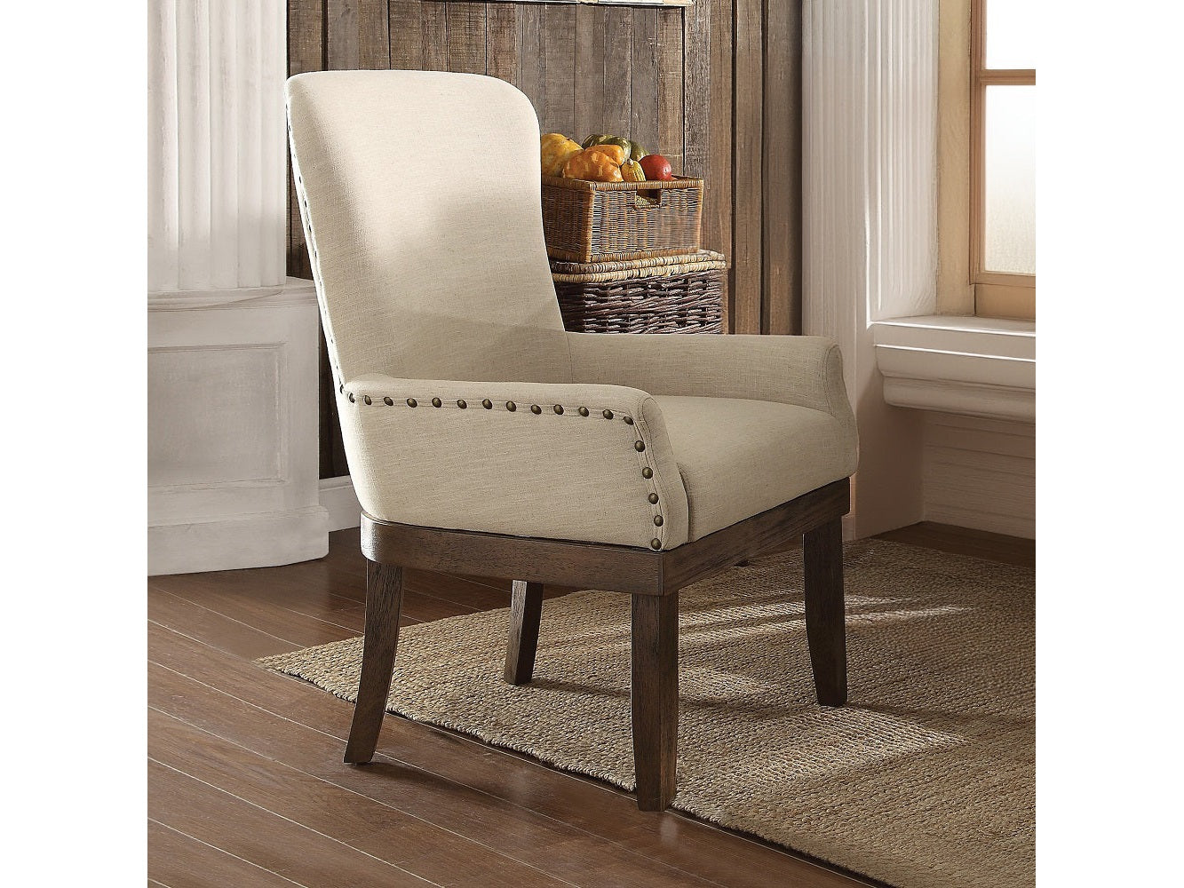 Landon Beige Linen & Salvage Brown Dining Chair / 1pc - Ornate Home