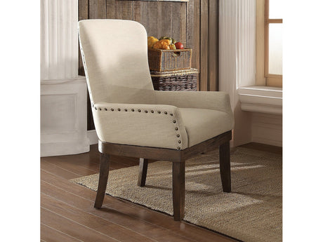Landon Beige Linen & Salvage Brown Dining Chair / 1pc - Ornate Home