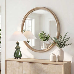Landry Woodtone Round Light Wood Mirror - Ornate Home