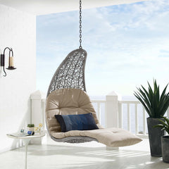 Landscape Light Gray/Beige Hanging Chaise Lounge Outdoor Patio Swing Chair - 67x30.5" - Ornate Home