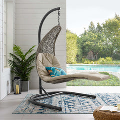 Landscape Light Gray/Beige Hanging Chaise Lounge Outdoor Patio Swing Chair - 67x51" - Ornate Home