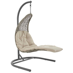 Landscape Light Gray/Beige Hanging Chaise Lounge Outdoor Patio Swing Chair - 67x51" - Ornate Home