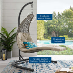 Landscape Light Gray/Beige Hanging Chaise Lounge Outdoor Patio Swing Chair - 67x51" - Ornate Home