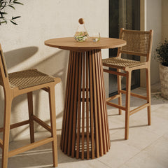 Lane Natural 31 Inch Round Outdoor Patio Teak Wood Bar Table - Ornate Home