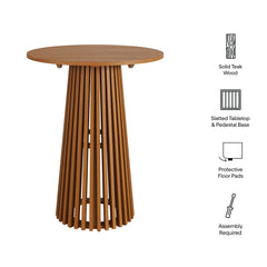 Lane Natural 31 Inch Round Outdoor Patio Teak Wood Bar Table - Ornate Home
