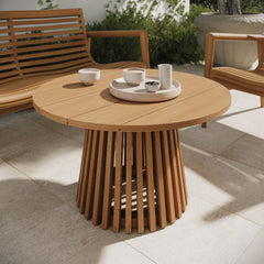 Lane Natural 31 Inch Round Outdoor Patio Teak Wood Coffee Table - Ornate Home