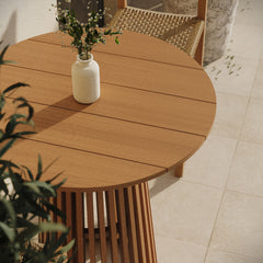 Lane Natural 35 Inch Round Outdoor Patio Teak Wood Bar Table - Ornate Home