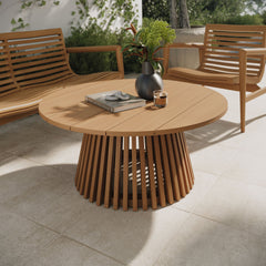 Lane Natural 39 Inch Round Outdoor Patio Teak Wood Coffee Table - Ornate Home