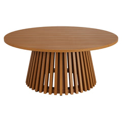 Lane Natural 39 Inch Round Outdoor Patio Teak Wood Coffee Table - Ornate Home