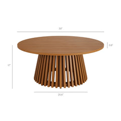Lane Natural 39 Inch Round Outdoor Patio Teak Wood Coffee Table - Ornate Home