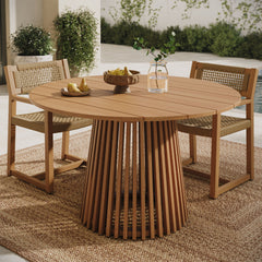 Lane Natural 47 Inch Round Outdoor Patio Teak Wood Dining Table - Ornate Home
