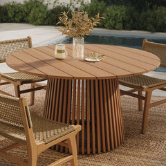 Lane Natural 55 Inch Round Outdoor Patio Teak Wood Dining Table - Ornate Home