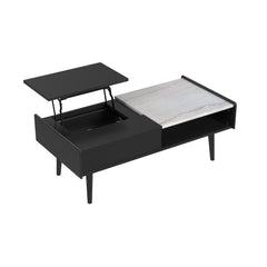 Lanette Black Coffee Table with White Marble and Lift-Top - Ornate Home