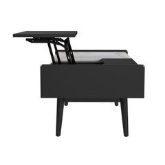 Lanette Black Coffee Table with White Marble and Lift-Top - Ornate Home