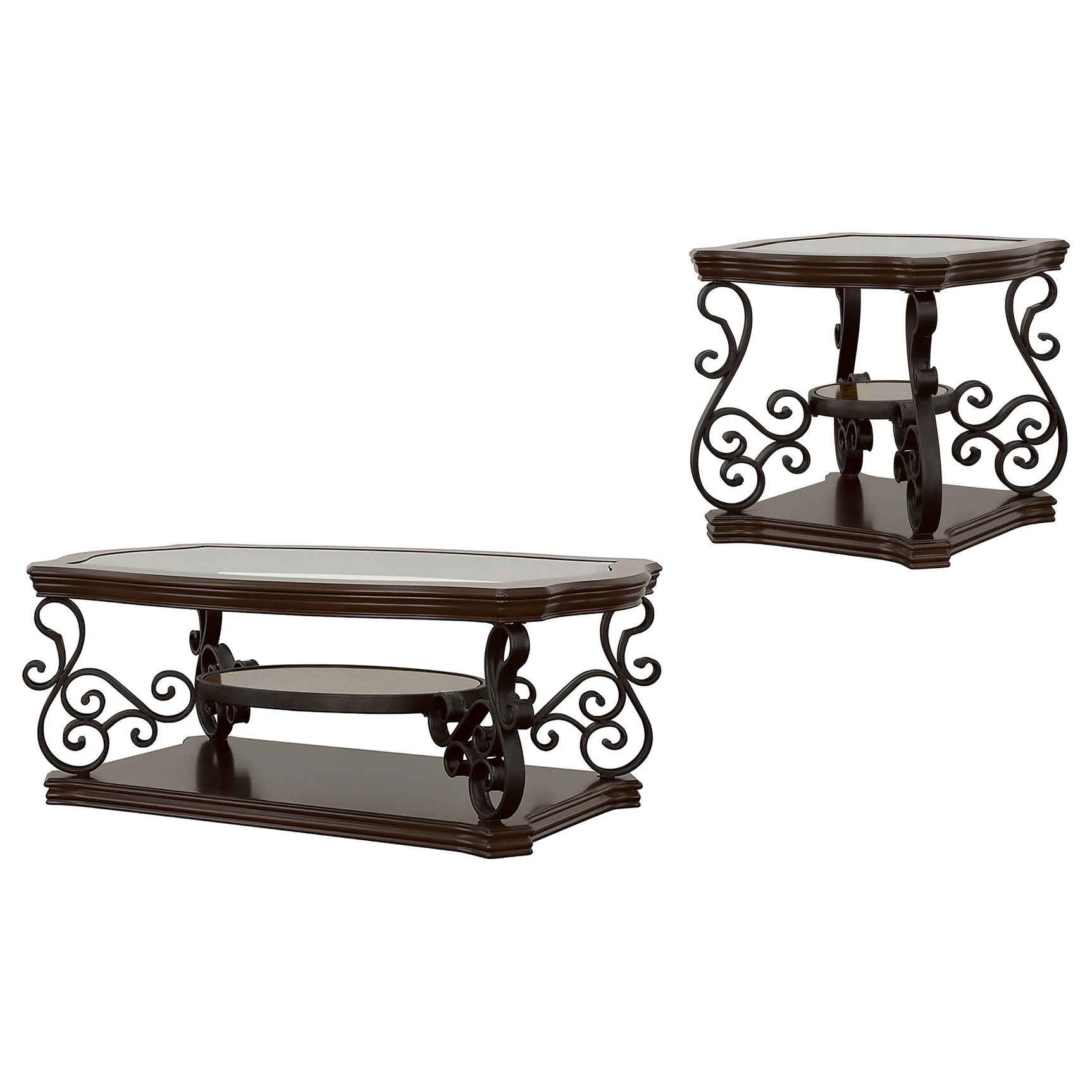 Laney Dark Merlot 2-piece Glass Top Coffee and End Table Set - Ornate Home