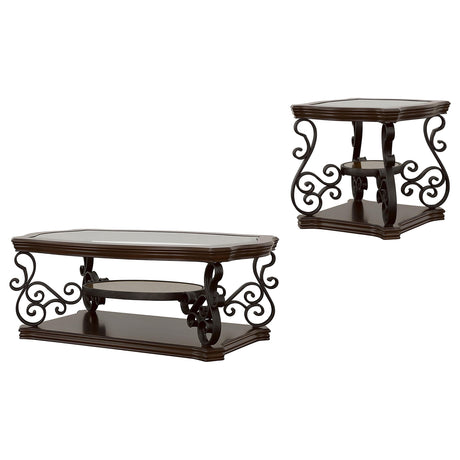 Laney Dark Merlot 2-piece Glass Top Coffee and End Table Set - Ornate Home