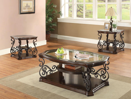 Laney Dark Merlot 3-piece Glass Top Coffee and End Table Set - Ornate Home