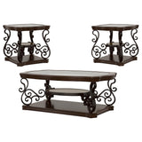 Laney Dark Merlot 3-piece Glass Top Coffee and End Table Set - Ornate Home