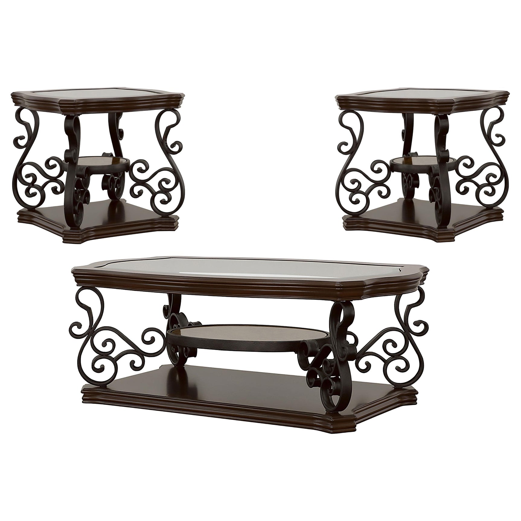 Laney Dark Merlot 3-piece Glass Top Coffee and End Table Set - Ornate Home