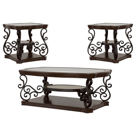 Laney Dark Merlot 3-piece Glass Top Coffee and End Table Set - Ornate Home