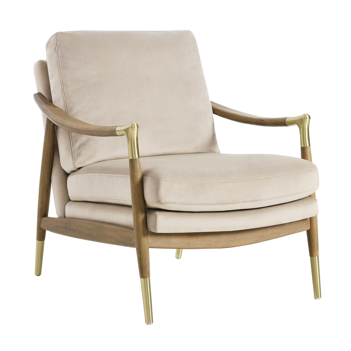 Langford Almond/Walnut Performance Velvet Accent Armchair - Ornate Home