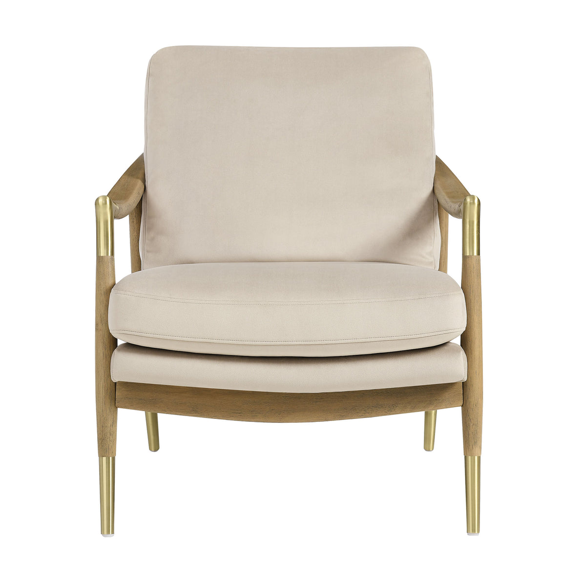 Langford Almond/Walnut Performance Velvet Accent Armchair - Ornate Home