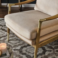 Langford Almond/Walnut Performance Velvet Accent Armchair - Ornate Home