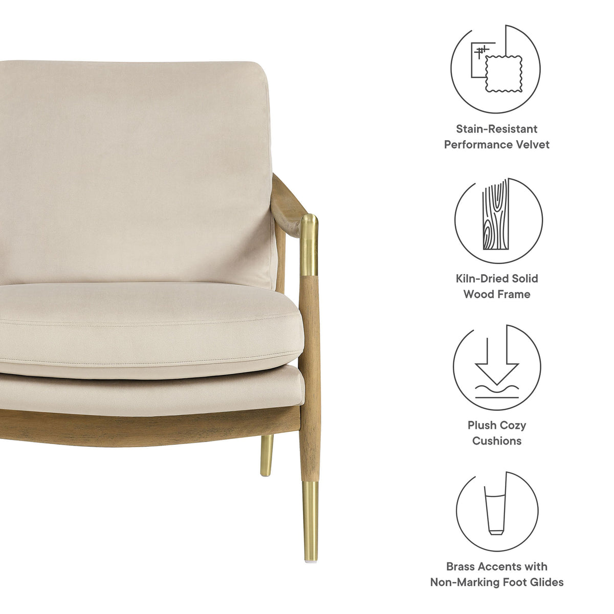 Langford Almond/Walnut Performance Velvet Accent Armchair - Ornate Home