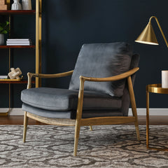 Langford Cadet Blue/Walnut Performance Velvet Accent Armchair - Ornate Home