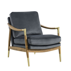 Langford Cadet Blue/Walnut Performance Velvet Accent Armchair - Ornate Home