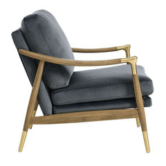 Langford Cadet Blue/Walnut Performance Velvet Accent Armchair - Ornate Home