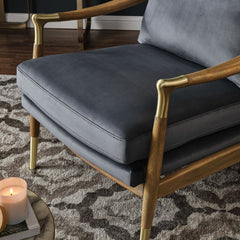 Langford Cadet Blue/Walnut Performance Velvet Accent Armchair - Ornate Home