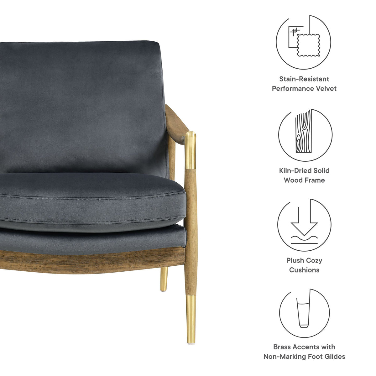 Langford Cadet Blue/Walnut Performance Velvet Accent Armchair - Ornate Home