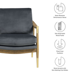 Langford Cadet Blue/Walnut Performance Velvet Accent Armchair - Ornate Home