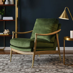 Langford Moss Green/Walnut Performance Velvet Accent Armchair - Ornate Home