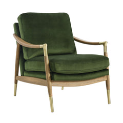 Langford Moss Green/Walnut Performance Velvet Accent Armchair - Ornate Home