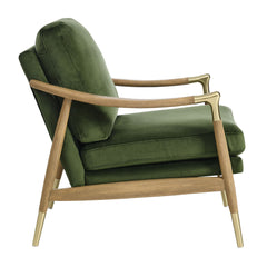 Langford Moss Green/Walnut Performance Velvet Accent Armchair - Ornate Home