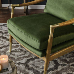 Langford Moss Green/Walnut Performance Velvet Accent Armchair - Ornate Home