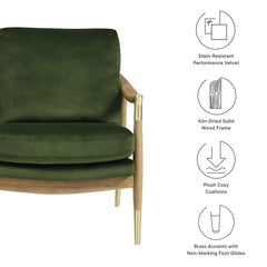 Langford Moss Green/Walnut Performance Velvet Accent Armchair - Ornate Home