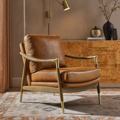 Langford Tan/Walnut Vegan Leather Accent Armchair - Ornate Home