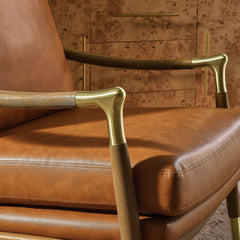 Langford Tan/Walnut Vegan Leather Accent Armchair - Ornate Home